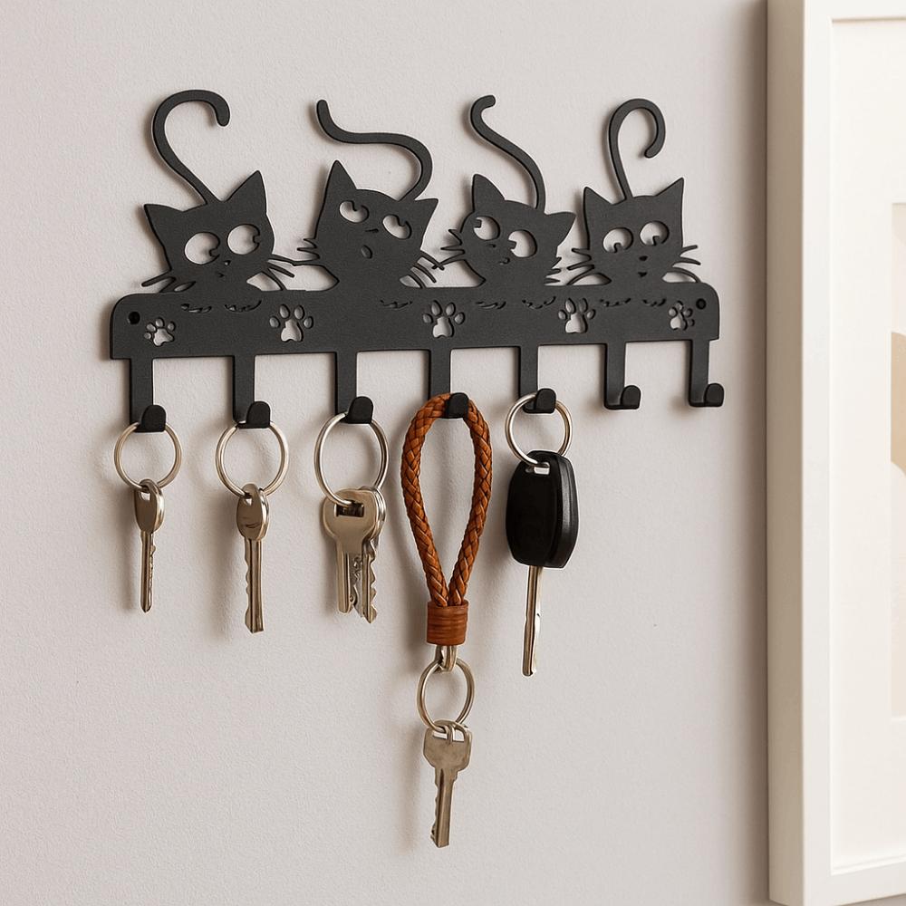 Black Cat Wall Hat Hanger Iron Cartoon Cat Coat Hook Easy To Install Key Holder  Household