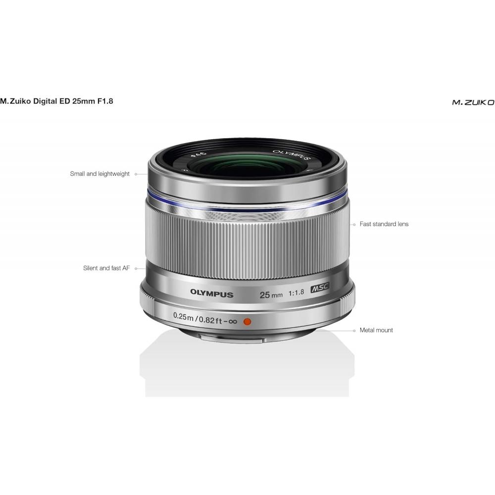 Om System M.zuiko Digital 25mm F1.8 Lens Silver