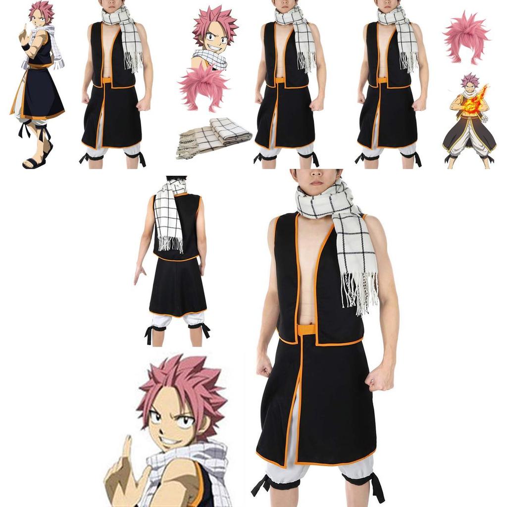Высококачественный косплей Нацу Драгнила из Fairy Tail. Полный комплект: топ и юбка для Хэллоуина