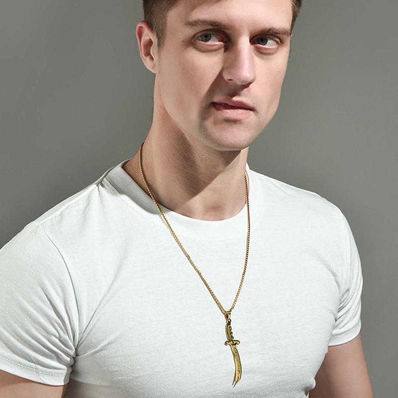 Imam Ali Zolfikar Sword Necklace Pendant Stainless Steel Men'S Amulet Islamic Muslim Jewelry Gift