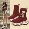 Модные женские дышащие ботильоны осенние массивные кроссовки модные вязаные высокие повседневные спортивные эластичные короткие ботинки женская обувь