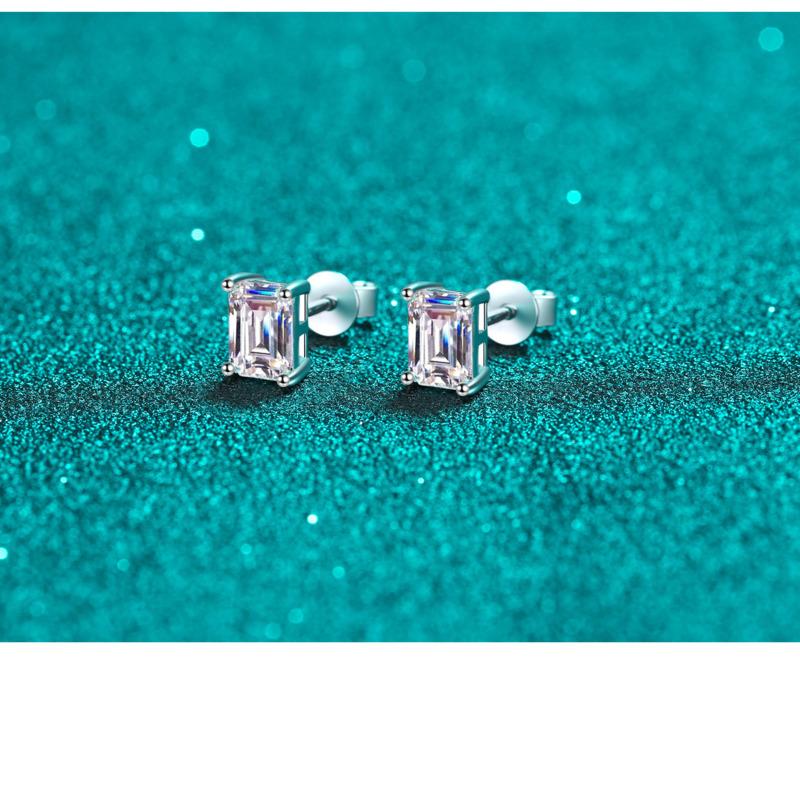 Bague Ringen Муассанит D Цвет 1 карат/2 карата/4 карата одна пара сережек-гвоздиков из стерлингового серебра 925 пробы изумрудной огранки для женщин Pt950 с платиновым покрытием