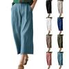 Women's Solid Color Pants With Elastic Waistband, Straight Leg, Loose Casual Cropped Pants