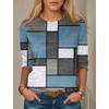 Minimalist Plaid 3D Digital Printed Women's Personalized Trendy Round Neck Long Sleeved T-shirt