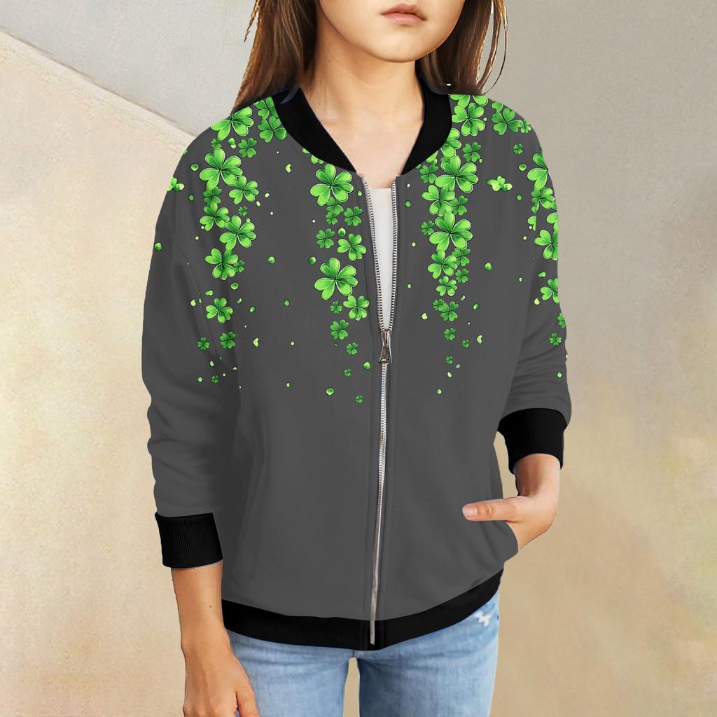 Девочки куртки на молнии детские осенние толстовки с длинным рукавом верхняя одежда с карманами St. День Святого Патрика 5-15 лет