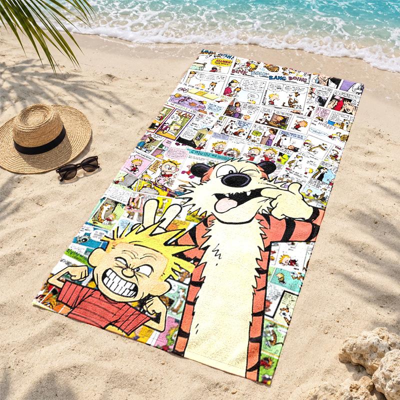 Calvin and Hobbes Microfiber Beach Towel Quick Dry Sand Free Lightweight Beach Towels for Travel Swimming Camping