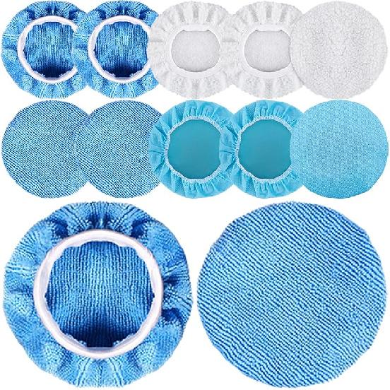 SIQUK 12 Pieces Car Polisher Pad Bonnet 5-6 Inch Polishing Bonnets Microfiber Waxer Bonnet Polishing Pad Bonnet Buffing Pad Cover Buffer Bonnets For