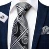 Hi-Tie Dark Gold Plaid Jacquard Mens Silk Tie Classic Necktie Cufflink Hanky Set
