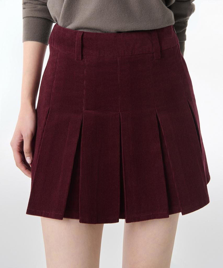 Musinsa Standard Woman Women'S Corduroy Pleated Mini Skirt [Burgundy]