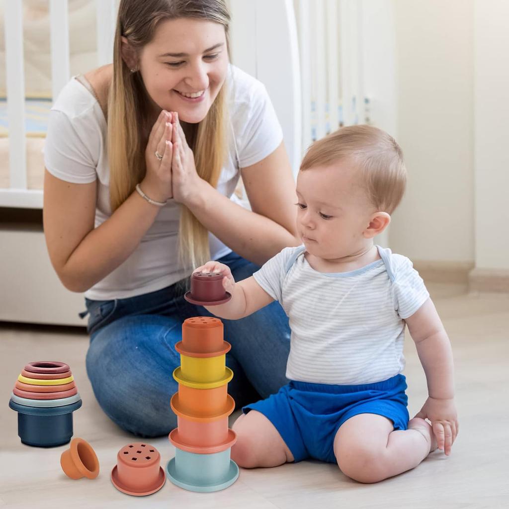 Детская штабелируемая башня, упаковка из 7 штабелируемых стаканчиков, детская силиконовая игрушка-штабелер, штабелируемые камни, водная игрушка, обучающая игрушка для раннего возраста, купание, пляж, мотор