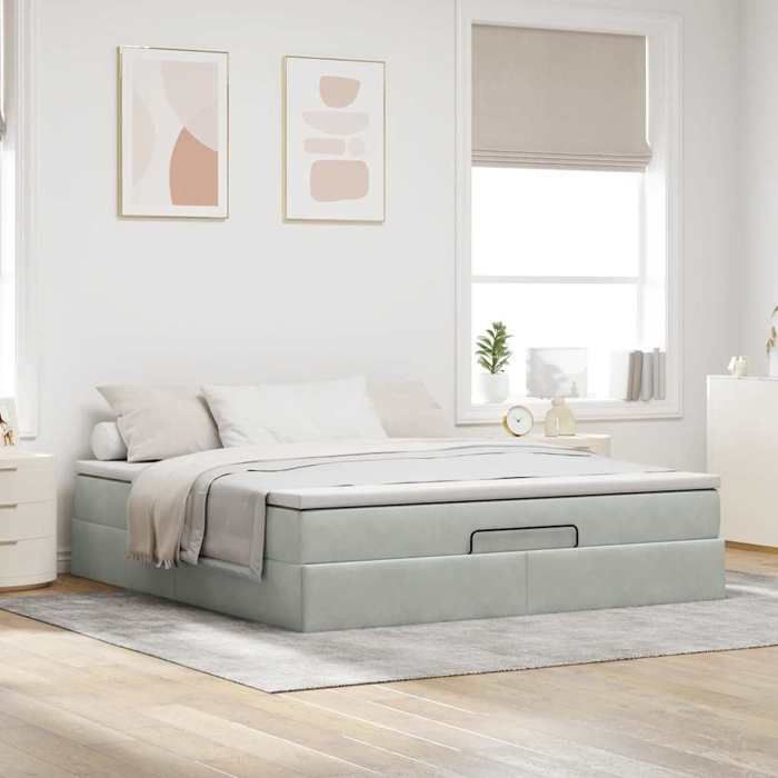 VidaXL Cadre de lit ottoman avec matelas gris clair 160x200 cm velours 3311195