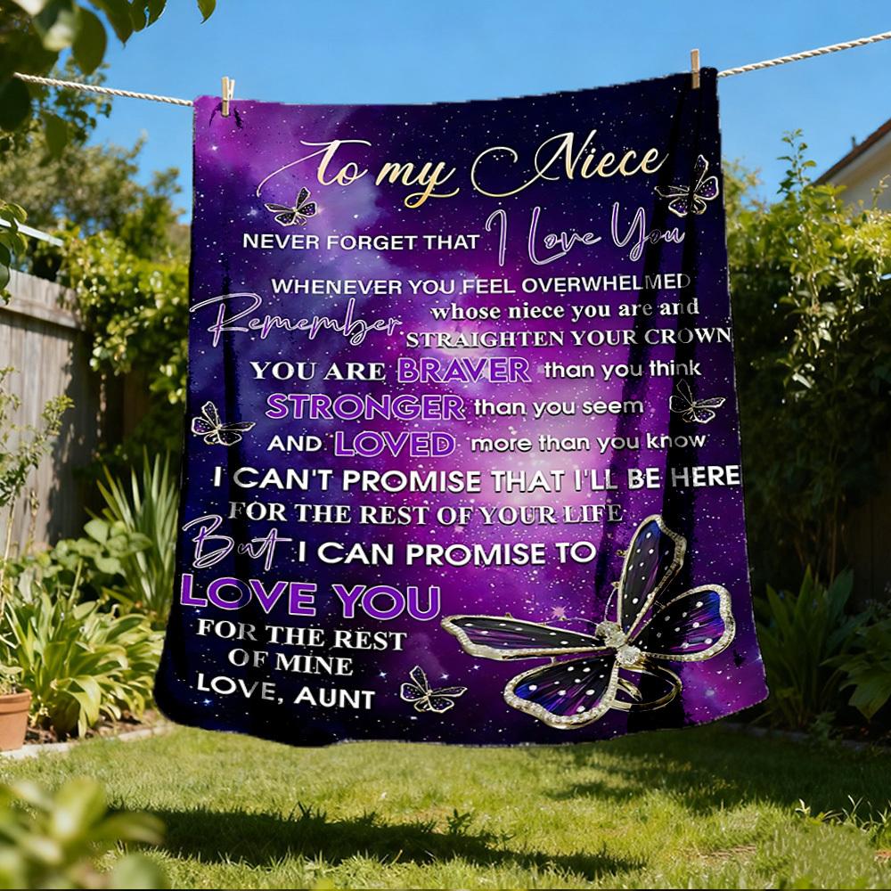 1pc Letter for Niece Throw Blanket Polyester Fiber, Lightweight Flannel, Soft & Warm, All Season Use for Outdoor, Camping Digital Print