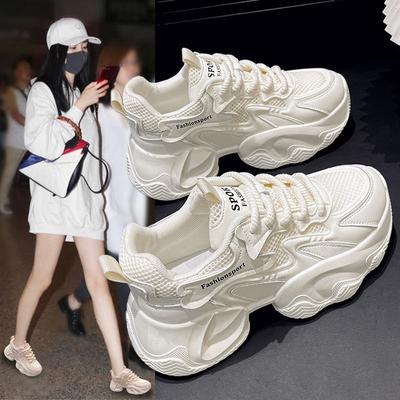 Обувь для папы, женская летняя новая толстая подошва, сетчатая, дышащая, спортивная, для отдыха, с сетчатой поверхностью