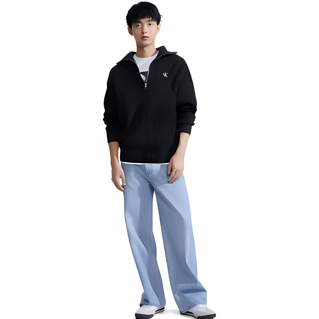 Calvin Klein Cotton Letter Pullover Long Sleeve Knit Sweater Men Sweater Space-Black J325481