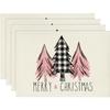 New Christmas Placemat: Pine Tree & Snowman Print, Linen, Heat-Resistant Winter Table Decor