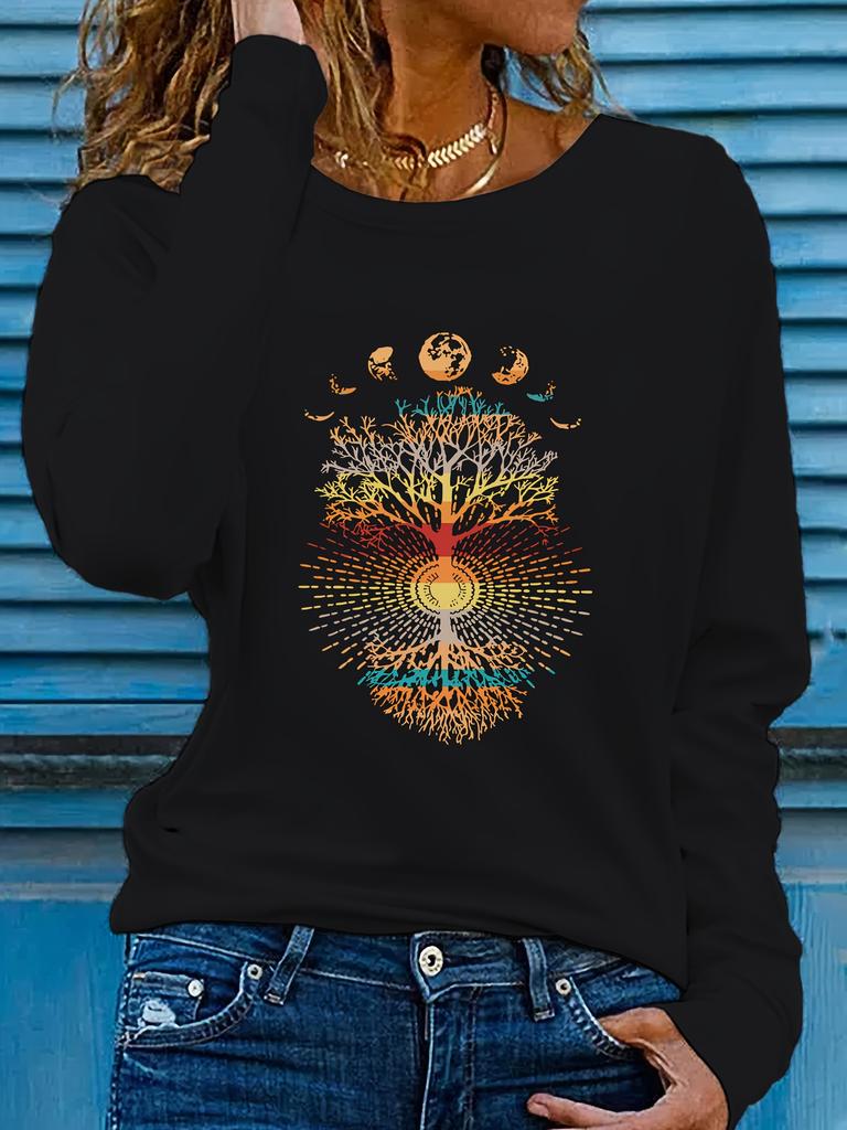 100% Pure Polyester Women's Spring and Autumn Loose Casual Fashion Paris Letter Graphic Printed Long Sleeved Round Neck T-Shirt