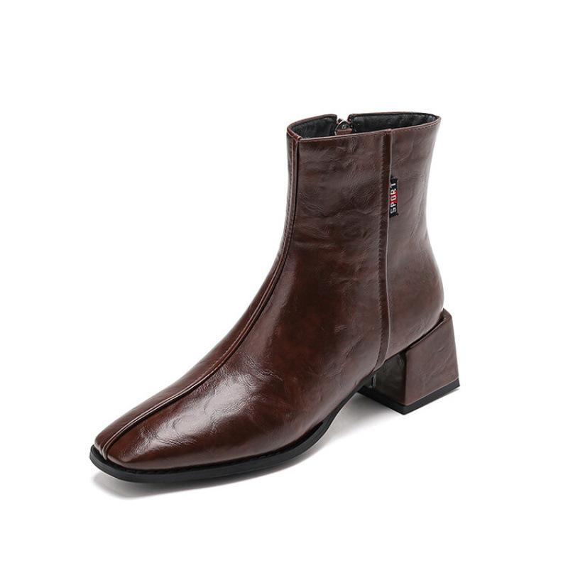 Женские полусапоги на низком каблуке большого размера, осенне-зимние, на молнии сбоку, однотонные, с квадратным каблуком и квадратным носком, корейская версия новой модели