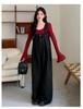 2026 Spring Maternity Set: Washed Denim Overalls & Bell Sleeve Layered Top