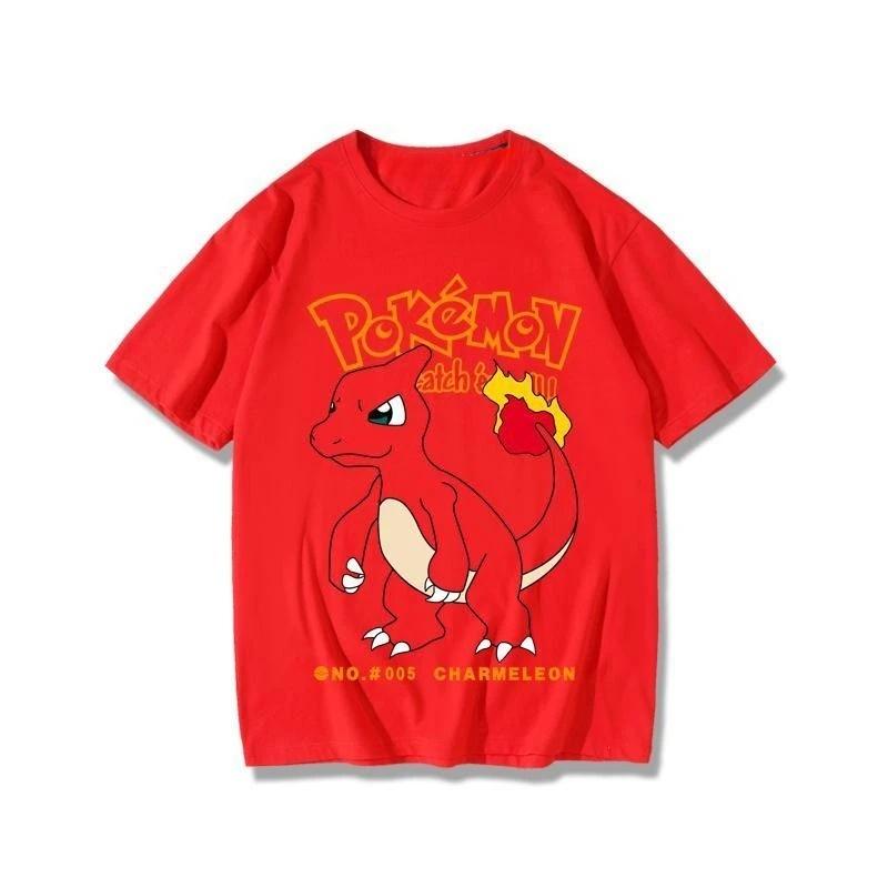 Adult and Childrens Pokémon Cartoon Multistyle Pure Cotton Short Sleeves Loose Casual Couple Tshirts