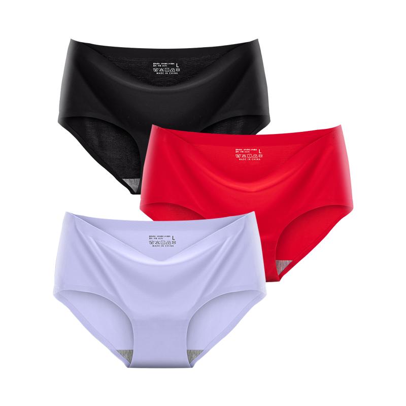 3 Pcs/Set Seamless Panties Silk Pamty Mid Waist Underwear Comfort Underpants Solid Invisible Briefs Female Lingerie