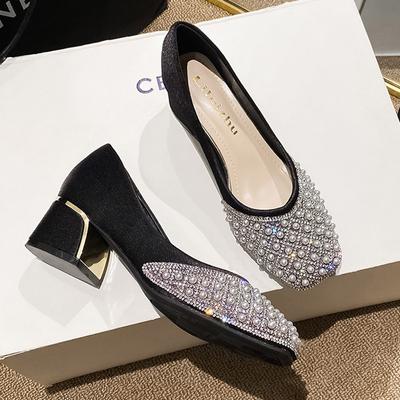 2024 Весна Лето Женские Модные Туфли-Лодочки Новые Туфли OL Party Square Casual High Heels Женские Мокасины со Стразами и Жемчугом 35-43