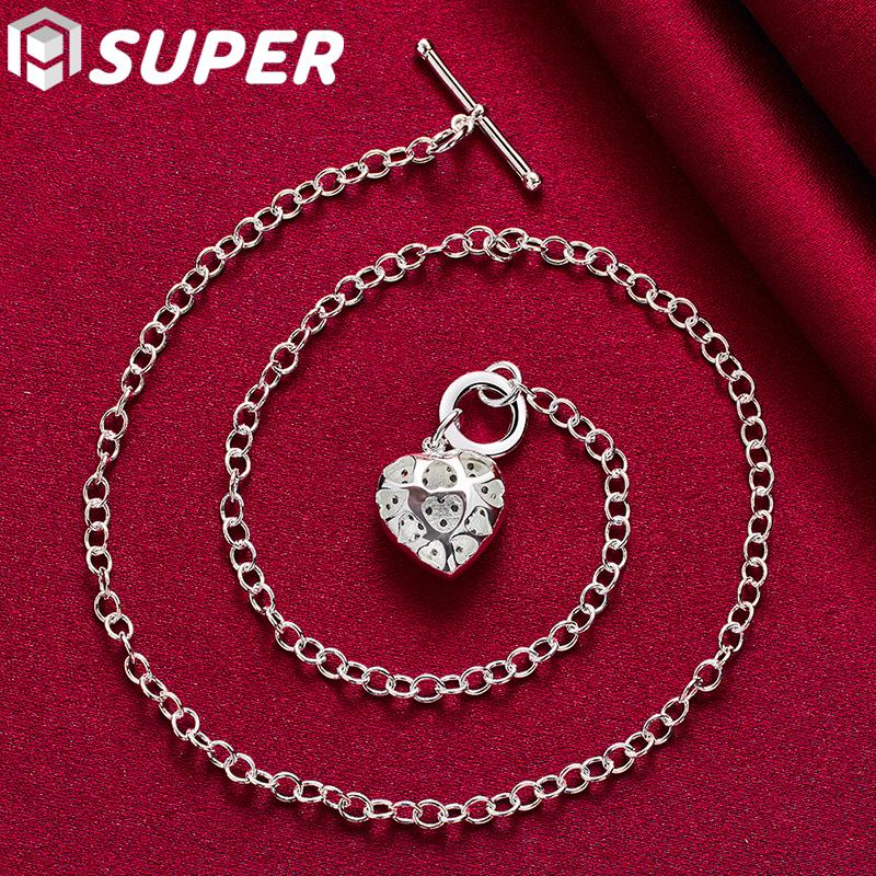 Ювелирные изделия из стерлингового серебра 925 пробы с 18-дюймовым фиолетовым цирконом ААА на цепочке в форме сердца