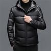 Men's Sheepskin Mid-length Hooded White Duck Down Casual Down Jacket Warm Genuine Leather Jacket Winter