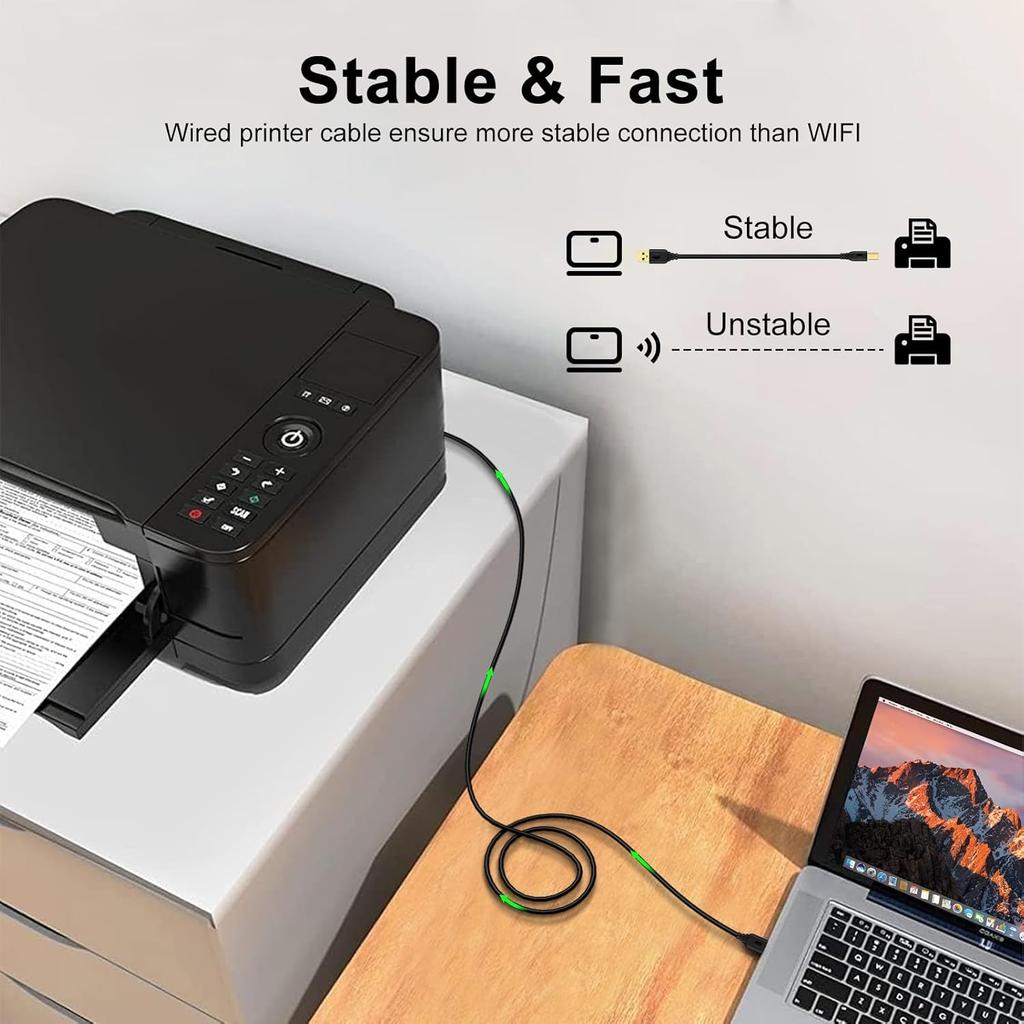 10FT Printer Cable,USB B to USB C Scanner Cable Printer Cord Long USB B to C printer cable for MacBook Pro Air, MIDI CABLE for Digital Piano