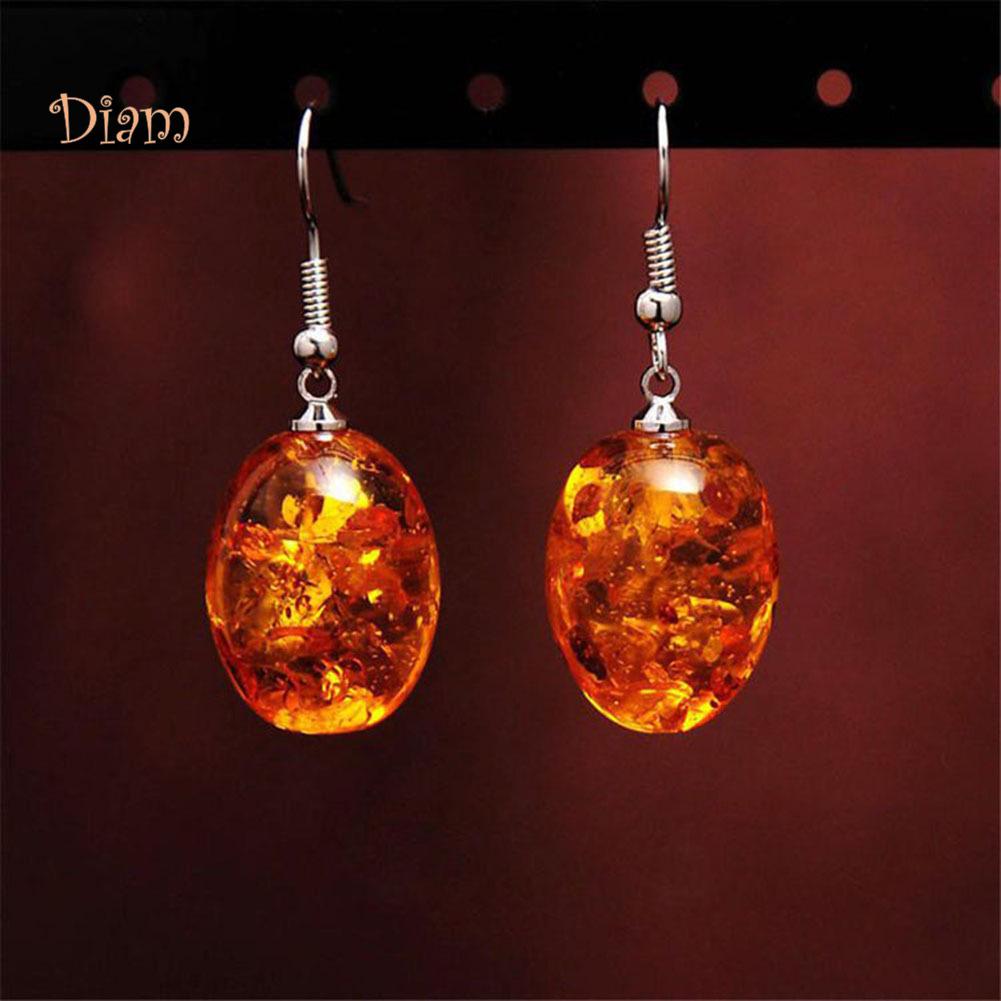 Овальные висячие серьги из искусственного янтаря