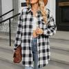 Женская модная широкая клетчатая куртка-рубашка с длинными рукавами и карманами на пуговицах