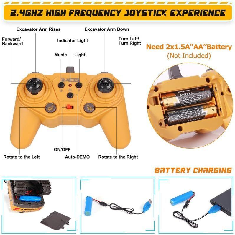 Remote Control Excavator Toy for Kids Remote Control with Light and Music