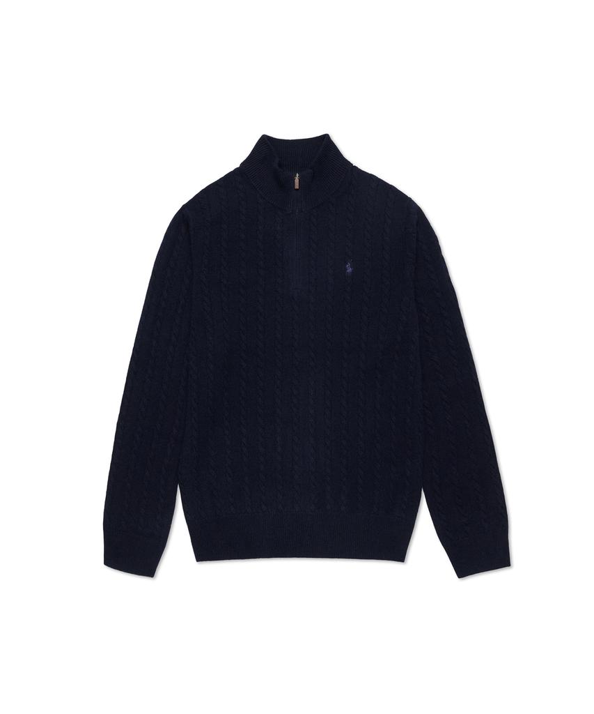POLO RALPH LAUREN Cable Knit Wool Cotton Zipper Sweater - Blue