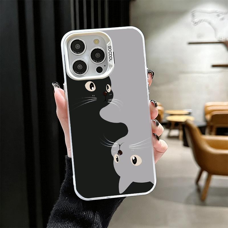 Черный кот Мультяшный Милый Ударопрочный Чехол для Телефона для IPhone 18 17 Air 16 16E 15 Pro Max 14 Plus 13 Mini 12 Задняя Крышка Противоударный Fundas