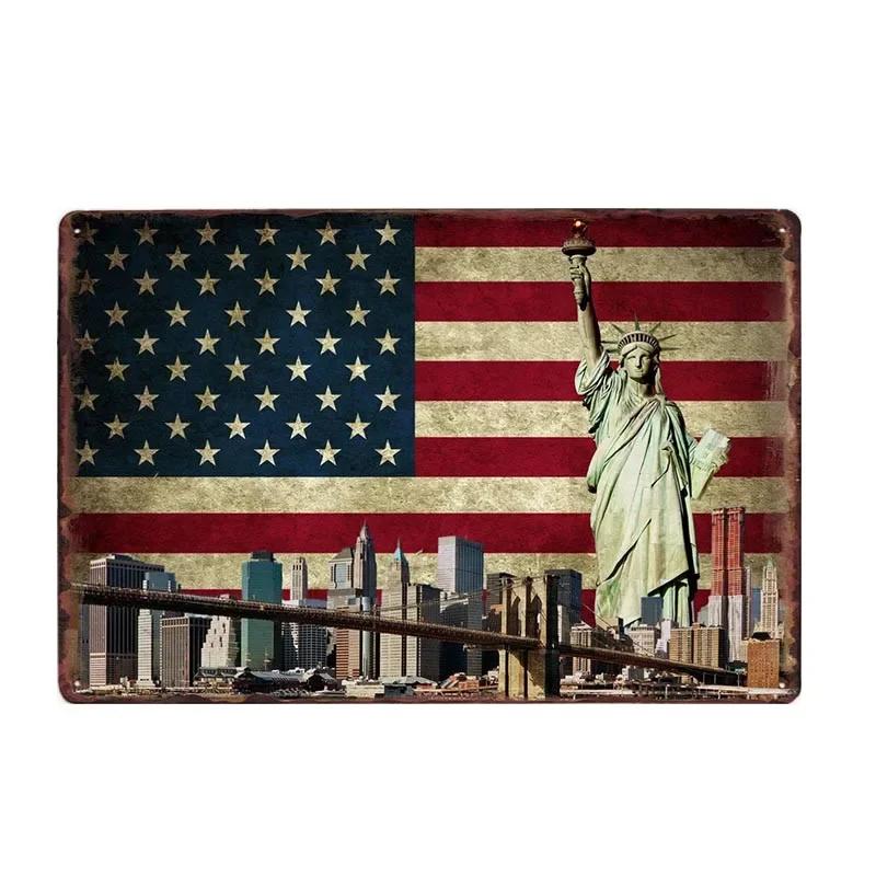 New York Metal Posters Vintage Tin Sign USA Flag Bar Pub Club Toilet Wall Decor Home Plate Retro Plaques 20x30 Cm