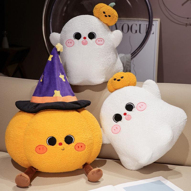 Halloween Ghost Pumpkin Plush Pillow, Funny Decor Prop, Party Scene Decoration Home Decor, 30cm