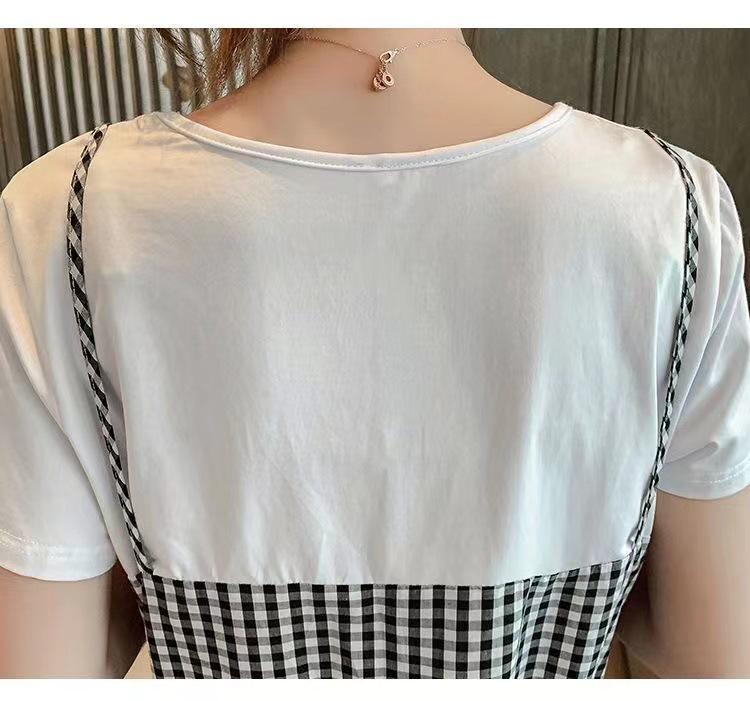 Двухцветное летнее платье для беременных: Свободный крой, Короткий рукав, Прикрывающий живот