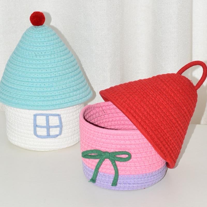 Cute Covered Cottage Cotton Storage Basket Children's Cartoon Desktop Organizer Random Style Toy Box for Kids