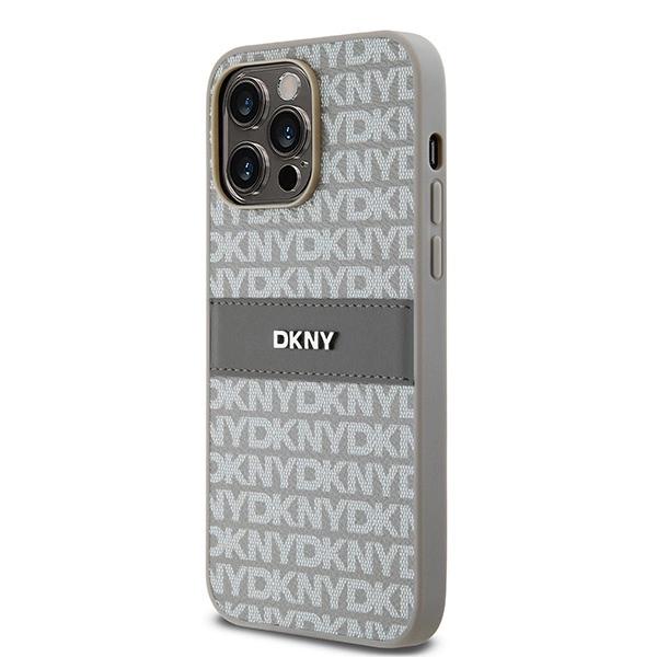 Dkny Кожаный чехол с монохромной полоской и металлическим логотипом для iPhone 14 Pro Max - бежевый
