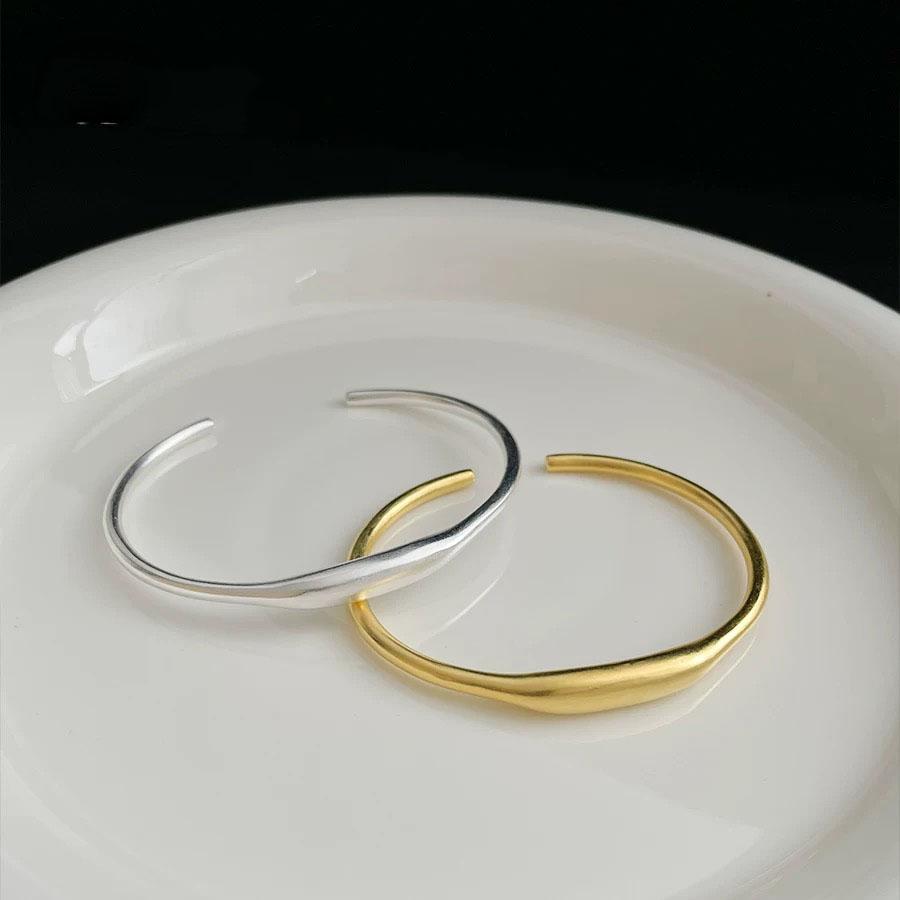100% Solid 925 Sterling Silver Metal Bracelet for Women Men Gold Color Handmade Simple Bracelet Birthday Gift S-B451