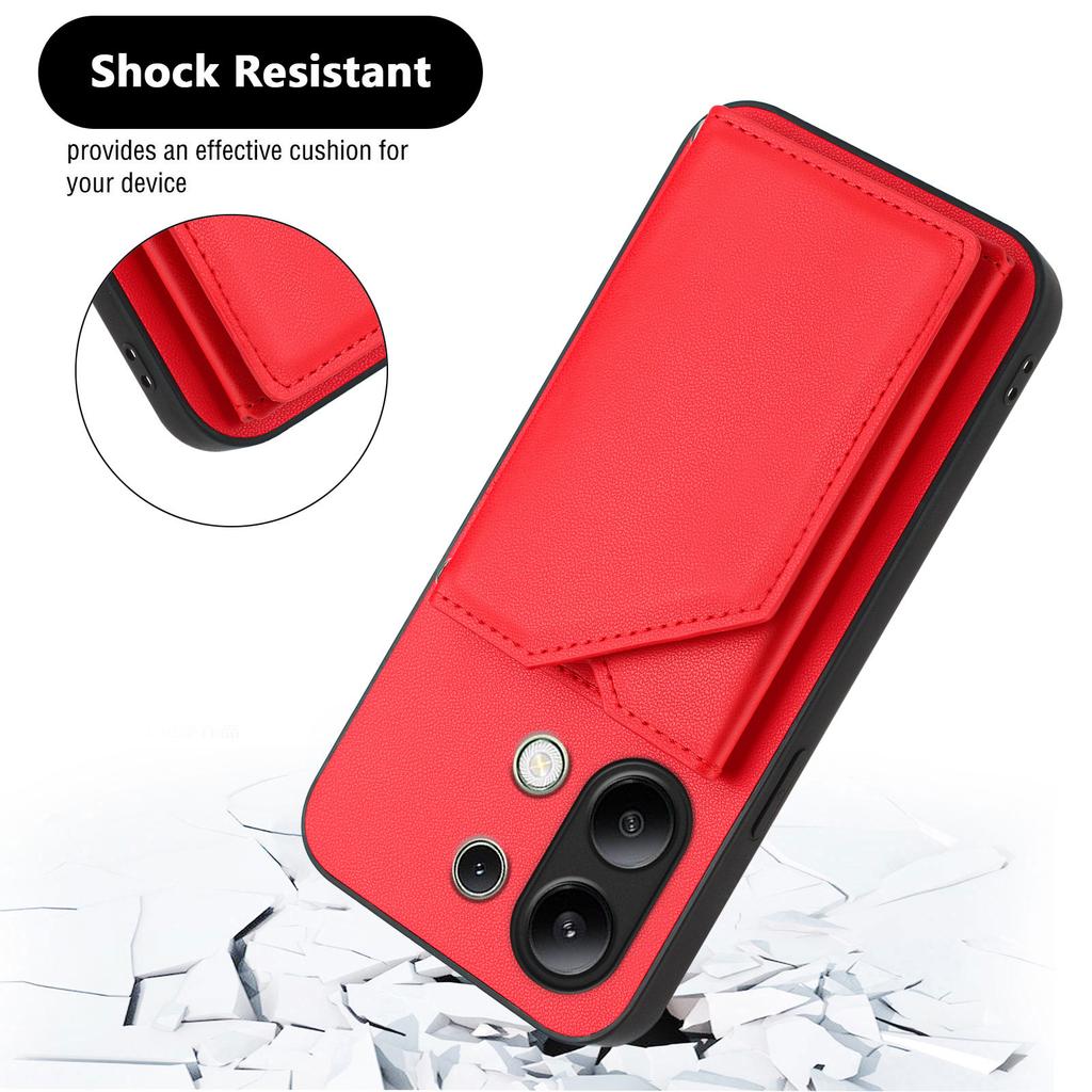 For Xiaomi Redmi Note 13 4G Case Card Holder Kickstand Skin-Touch Phone Cover with Wrist Strap