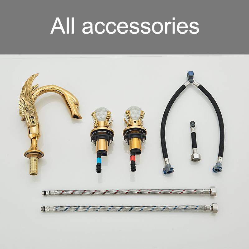 Смеситель для раковины Wanmivezlo Gold Swan, роскошный смеситель для ванной комнаты с двумя ручками из хрусталя, смеситель для холодной и горячей воды