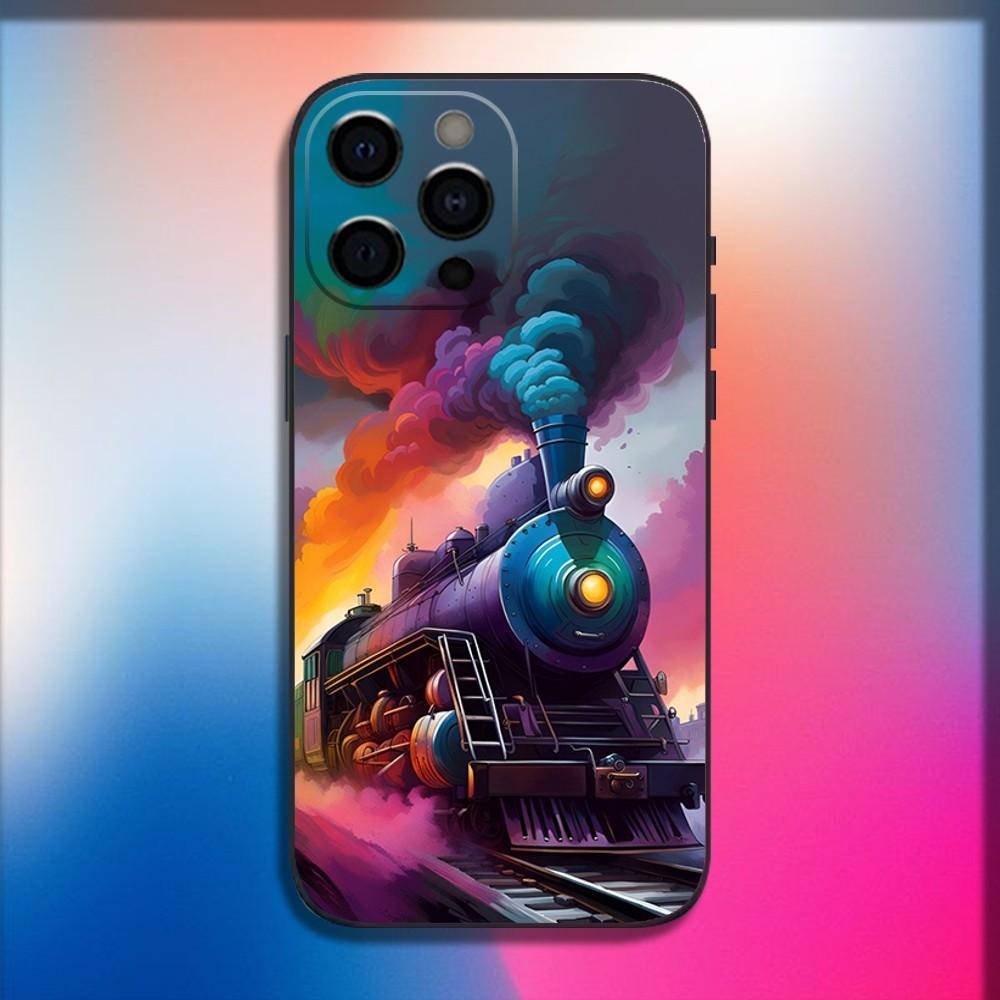 Классический паровоз Железная дорога Чехол для телефона Для iPhone 16,15,14,13,12,11,Pro,X,XS,Max,XR,Plus,Mini Мягкая Черная Крышка