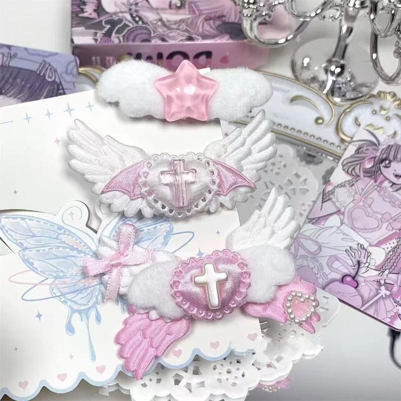 Y2K Harajuku Style Gothic Heart Angel Wing Hairpins 2/3Pcs for Women Fashion