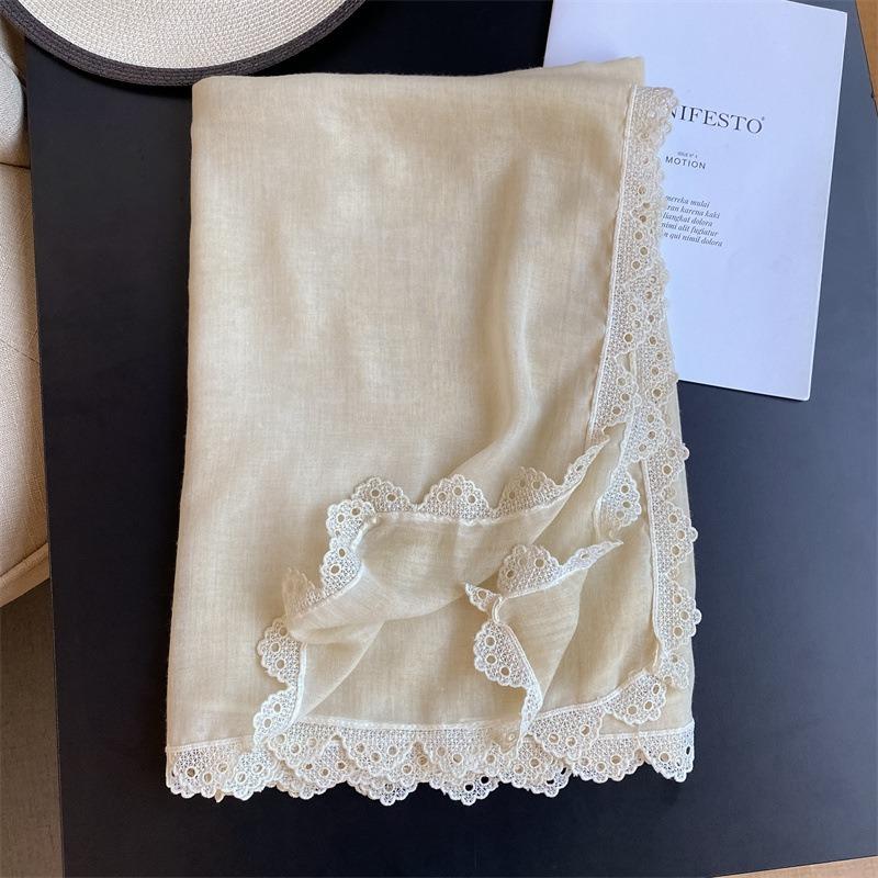 Early Autumn Fresh and Elegant Crochet Lace Cotton and Linen Thin Scarf Women's Fashion Outer Shawl Spring and Summer Decorative Long Silk Scarf