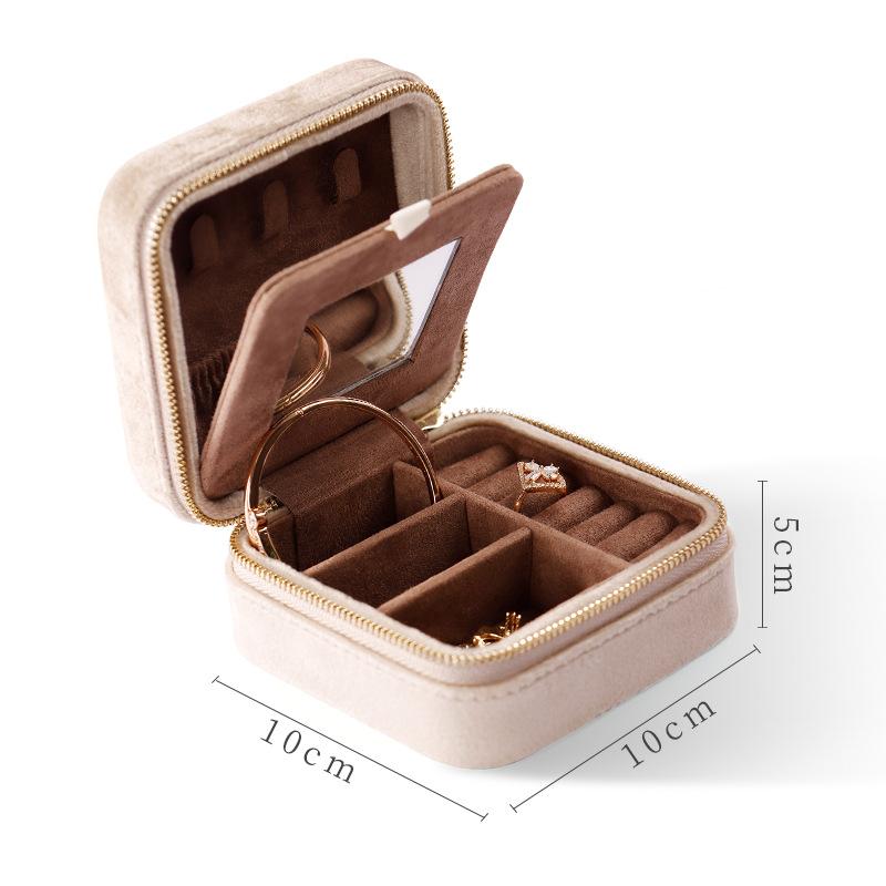 Rhombus Velvet Jewelry Box with Mirror Women Travel Portable Earrings Ring Necklace Storage Display Jewelry Organizer Box Joyero