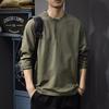 Осенняя простая однотонная футболка с длинными рукавами, мужская ретро-свитер с воротником Генри, свободная рубашка из плотного хлопка Tide