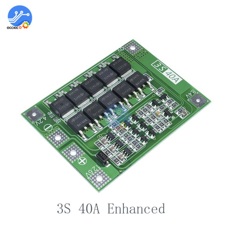 Плата защиты зарядного устройства литий-ионных аккумуляторов 3S 4S 40A 60A BMS для дрели 18650 11.1V 12.6V/14.8V Усиление/Балансировка