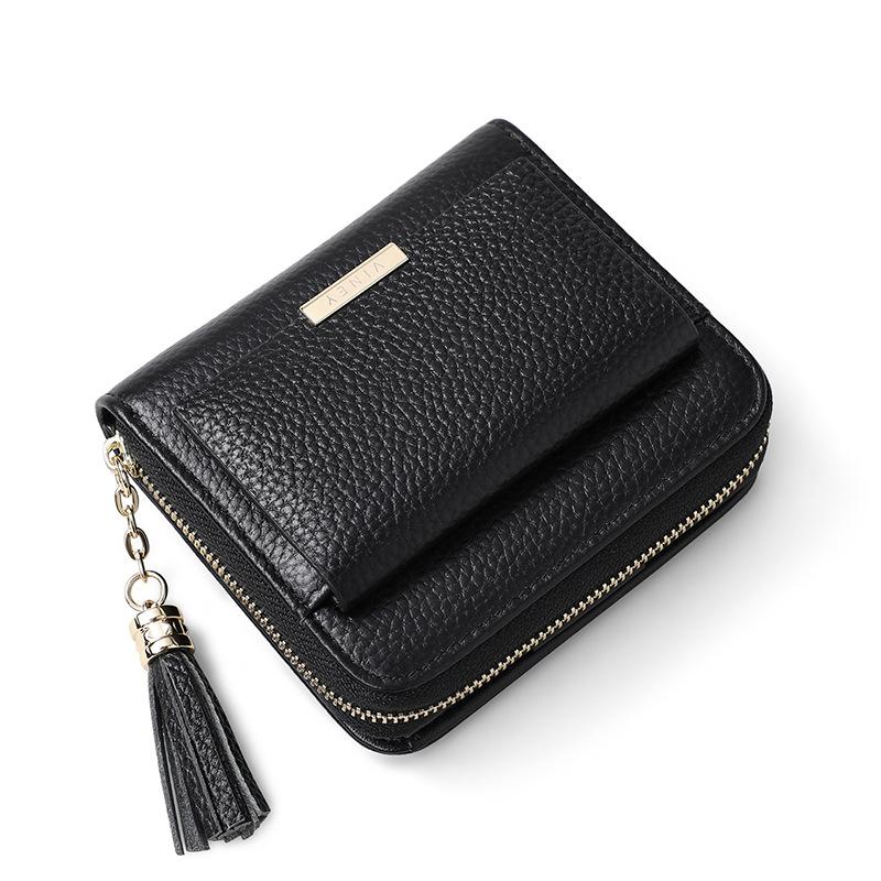 Новый кошелек для женщин, короткий кошелек на молнии из натуральной кожи, два складных кошелька, корейский кошелек с кисточками для маленьких монет, модный