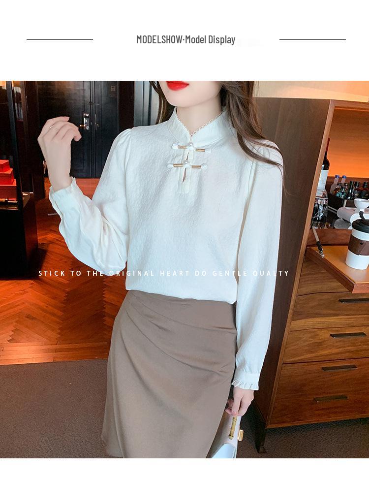 Ретро пуловер с воротником-стойкой и пуговицами-лягушками: Плюс Велюровый Утепленный Базовый Слой на Осень/Зиму 2025, Новый Китайский Стиль.