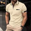 New Men's Casual POLO Shirt Chest False Pockets Lapel Buttons Business T-shirt Tops Male
